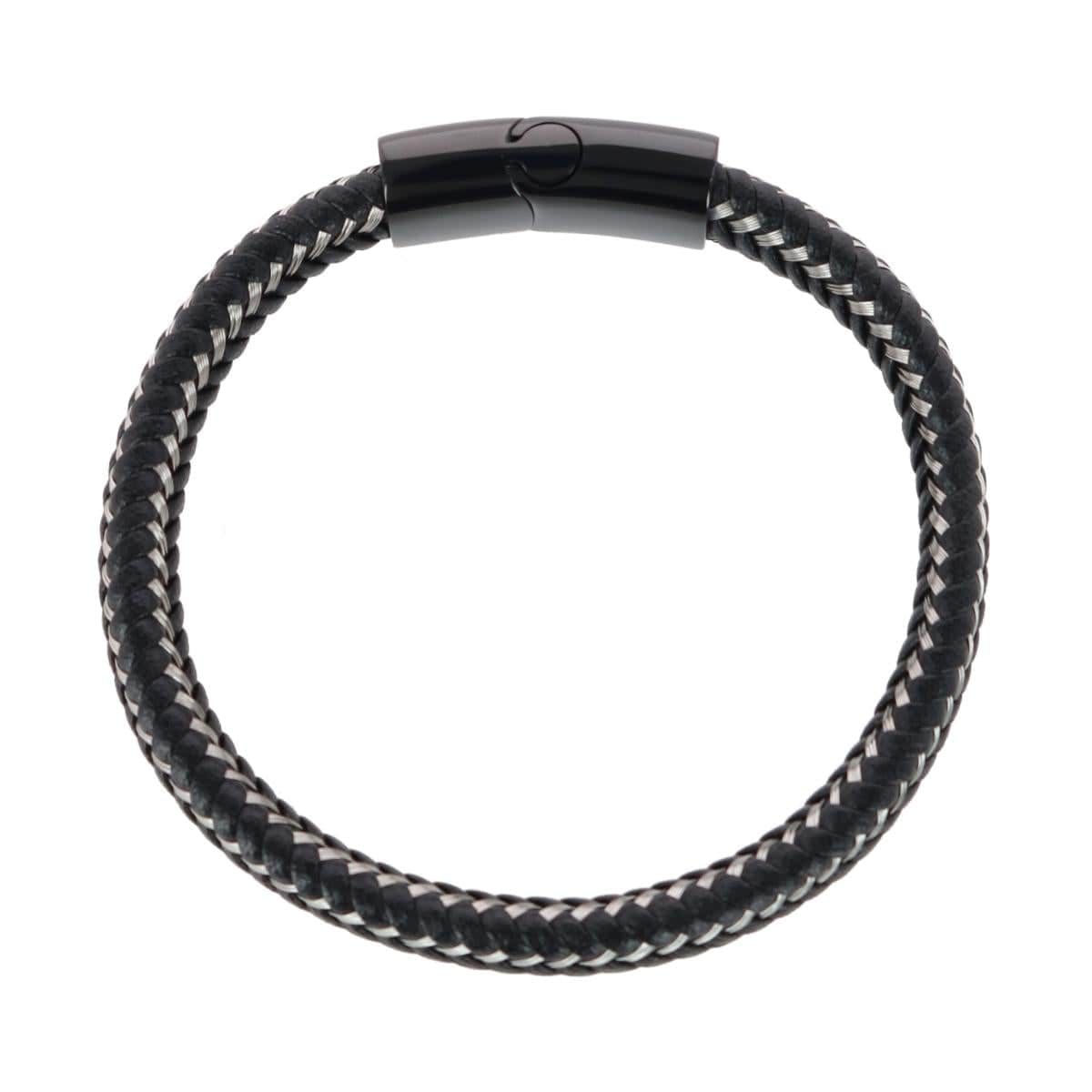 Loose Fit Esteban Black and Silver Braided Bracelet - Black