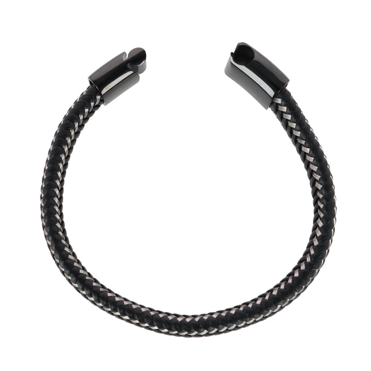 Loose Fit Esteban Black and Silver Braided Bracelet - Black