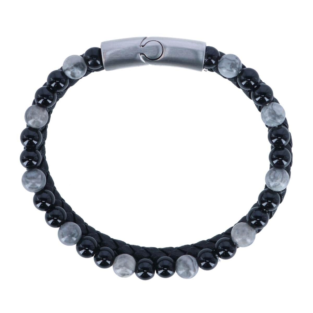 Thurgood Beaded and Braided Leather Secure Clasp Bracelet - Black