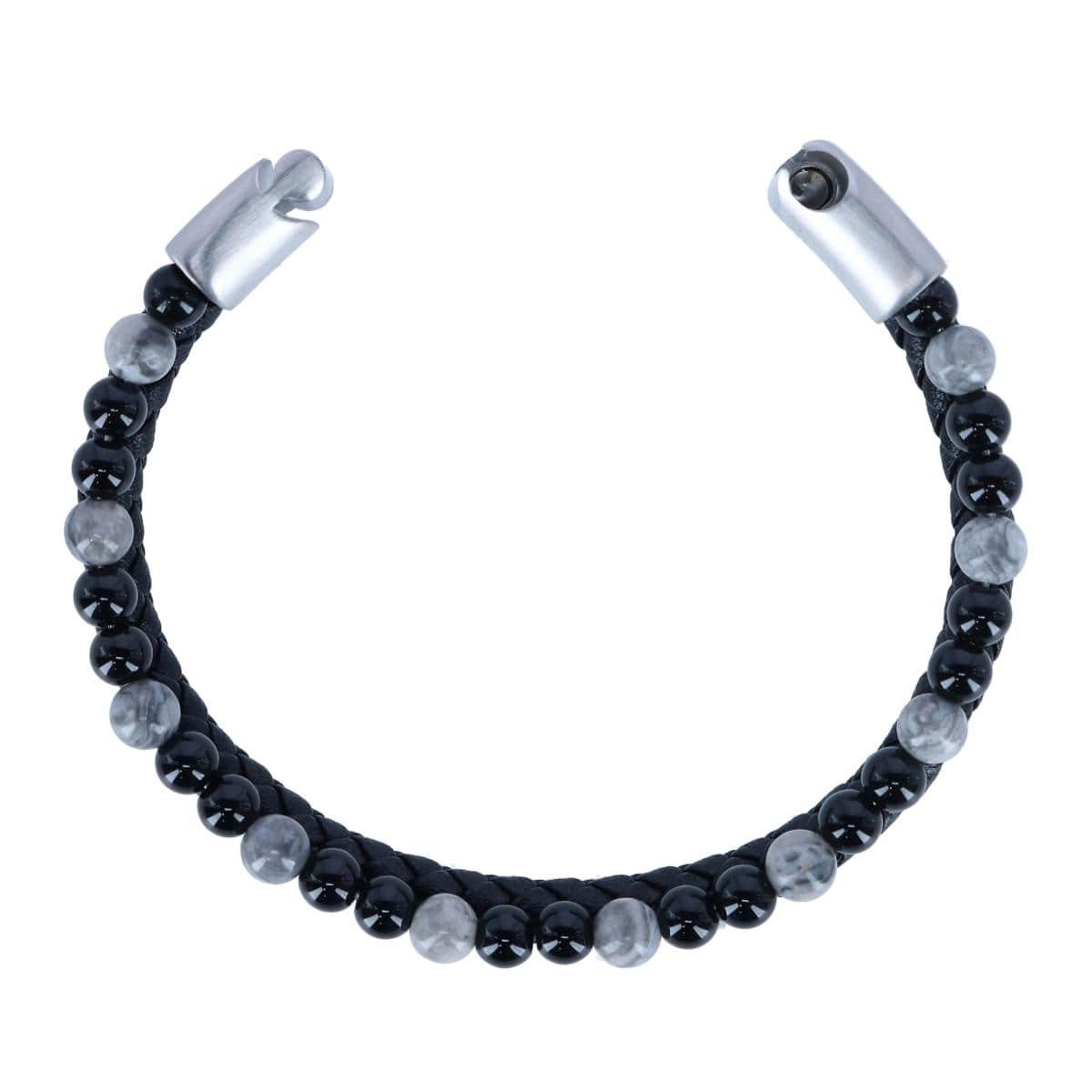 Thurgood Beaded and Braided Leather Secure Clasp Bracelet - Black