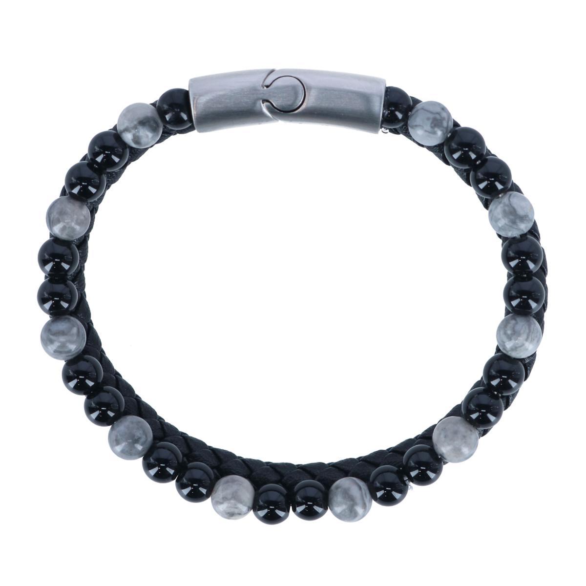 Loose Fit Thurgood Beaded & Braided Leather Secure Clasp Bracelet - Black