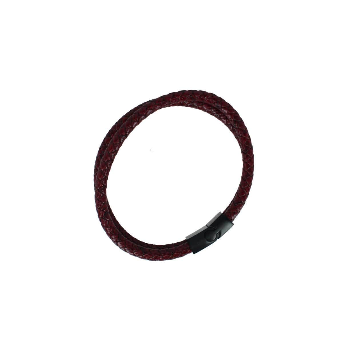 Caleb's Crimson Braided Leather Secure Clasp Bracelet - Crimson Red