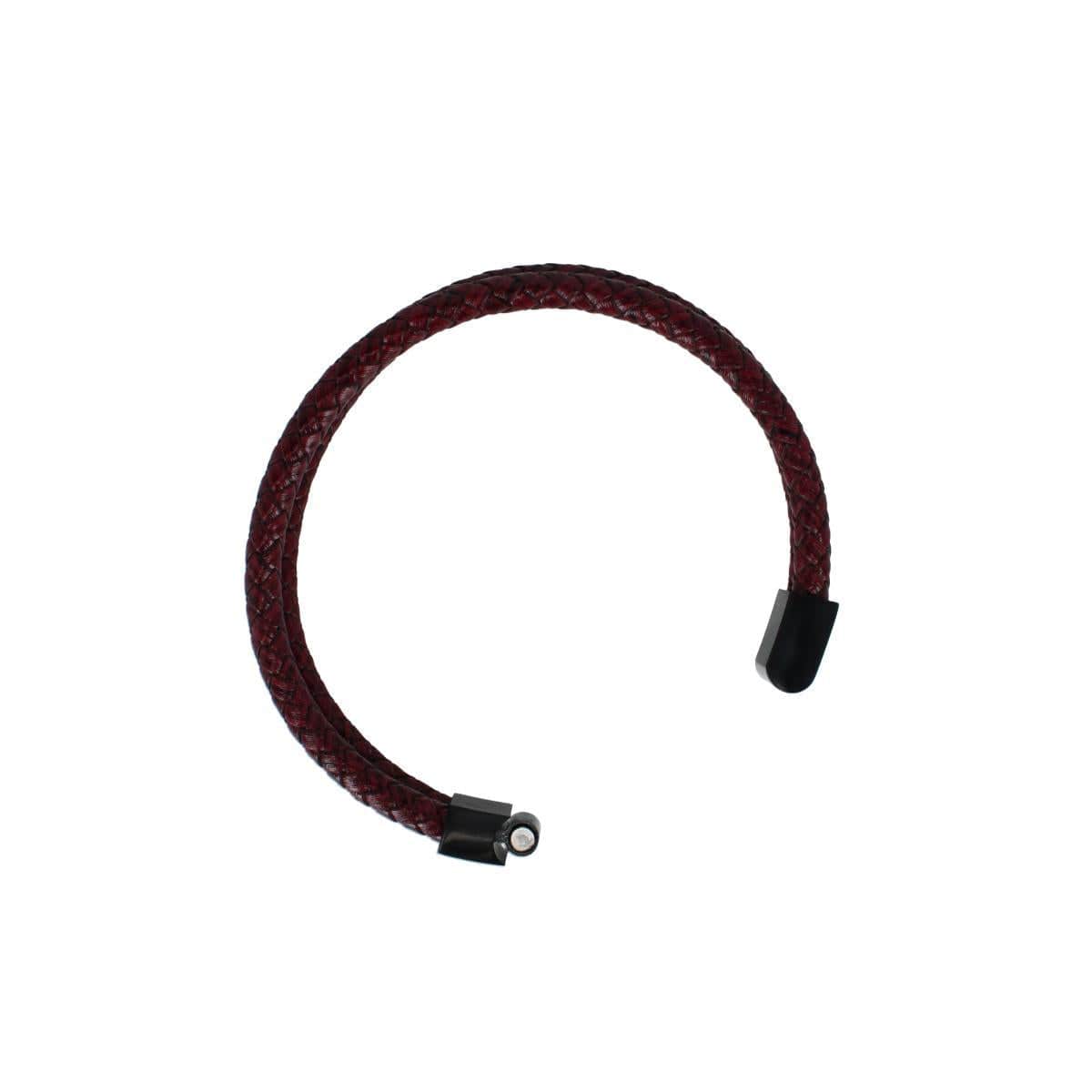 Caleb's Crimson Braided Leather Secure Clasp Bracelet - Crimson Red