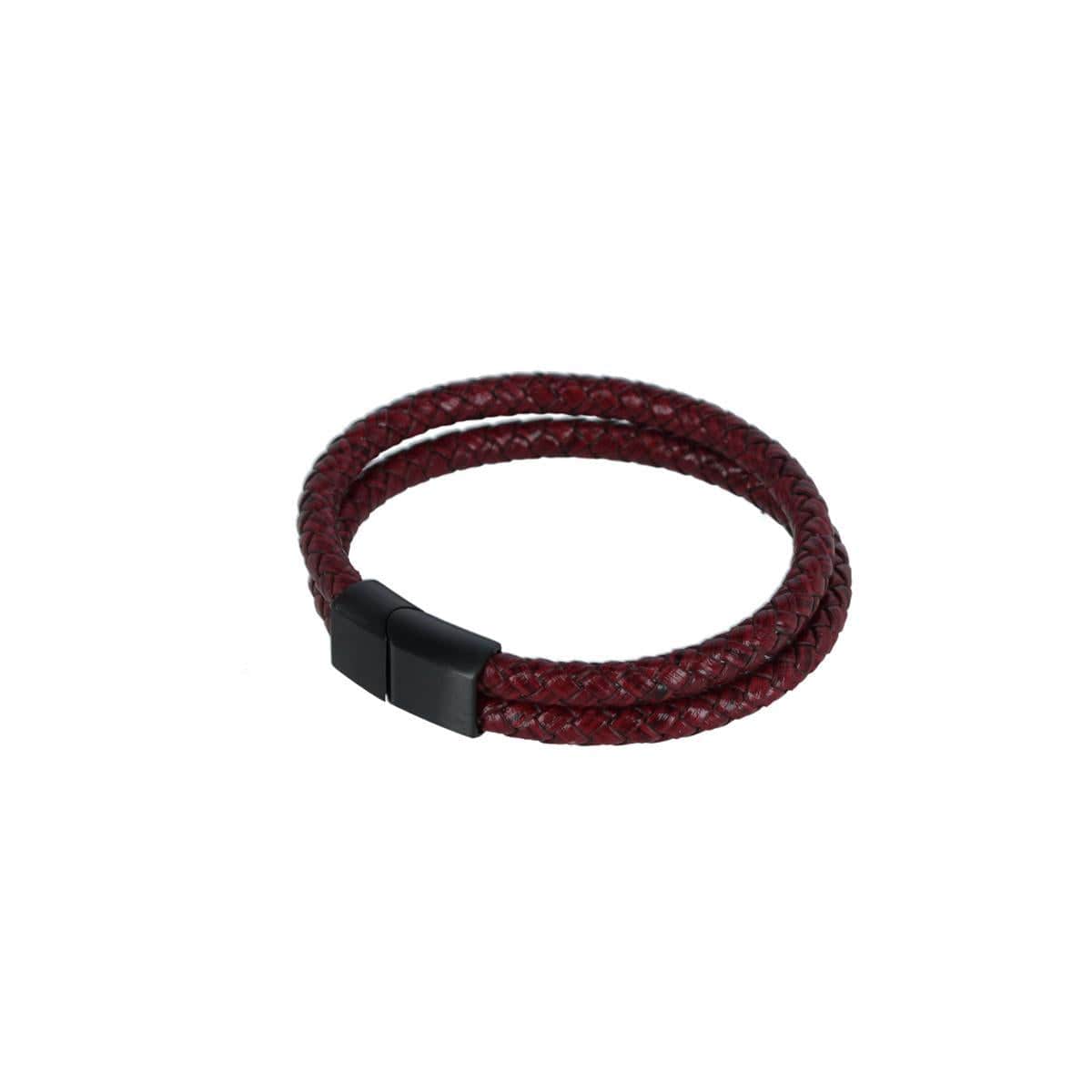 Caleb's Crimson Braided Leather Secure Clasp Bracelet - Crimson Red