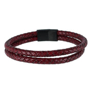 Caleb's Crimson Braided Leather Secure Clasp Bracelet