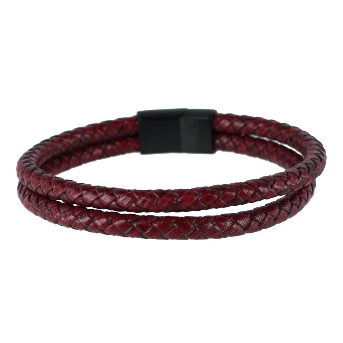 Loose Fit Caleb's Crimson Braided Leather Secure Clasp Bracelet - Crimson Red