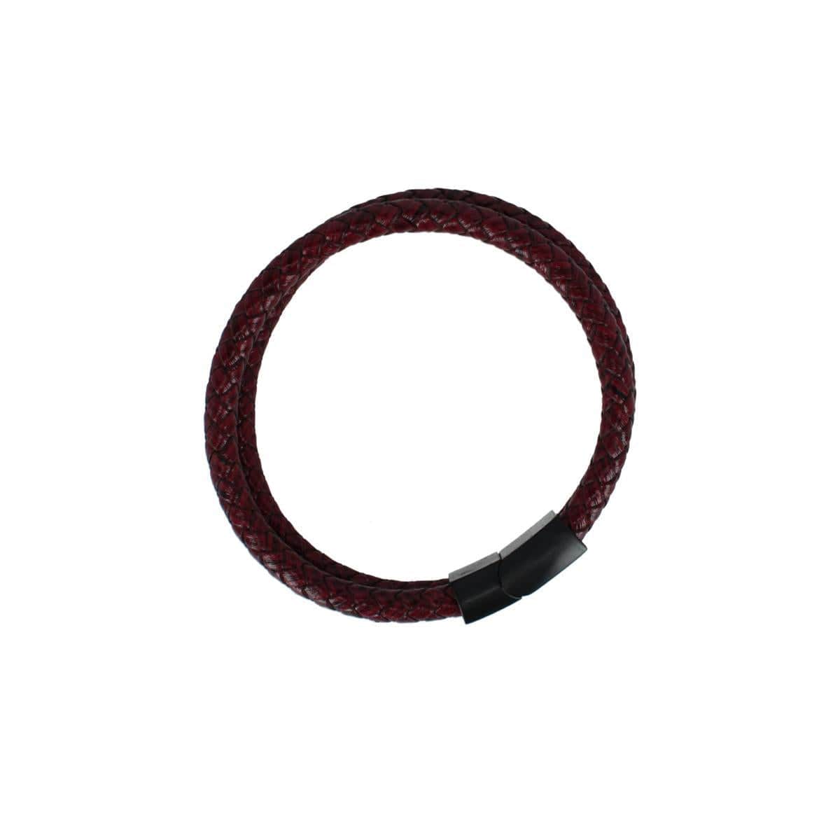 Loose Fit Caleb's Crimson Braided Leather Secure Clasp Bracelet - Crimson Red