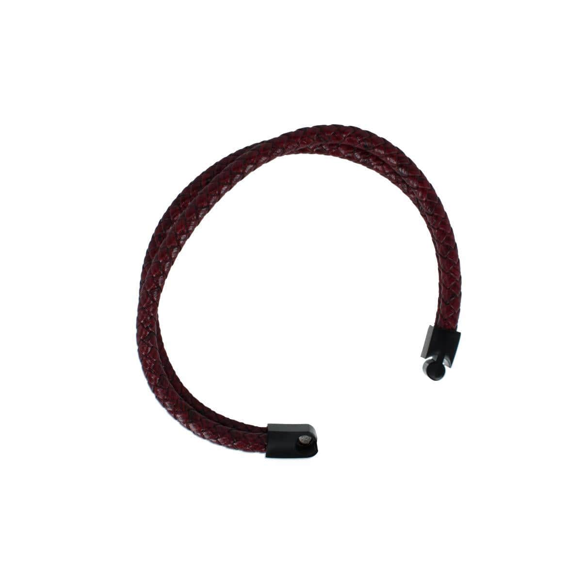 Loose Fit Caleb's Crimson Braided Leather Secure Clasp Bracelet - Crimson Red