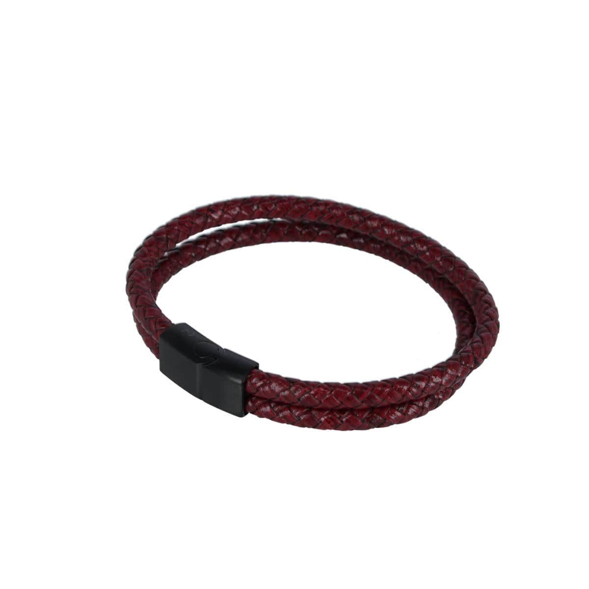 Loose Fit Caleb's Crimson Braided Leather Secure Clasp Bracelet - Crimson Red