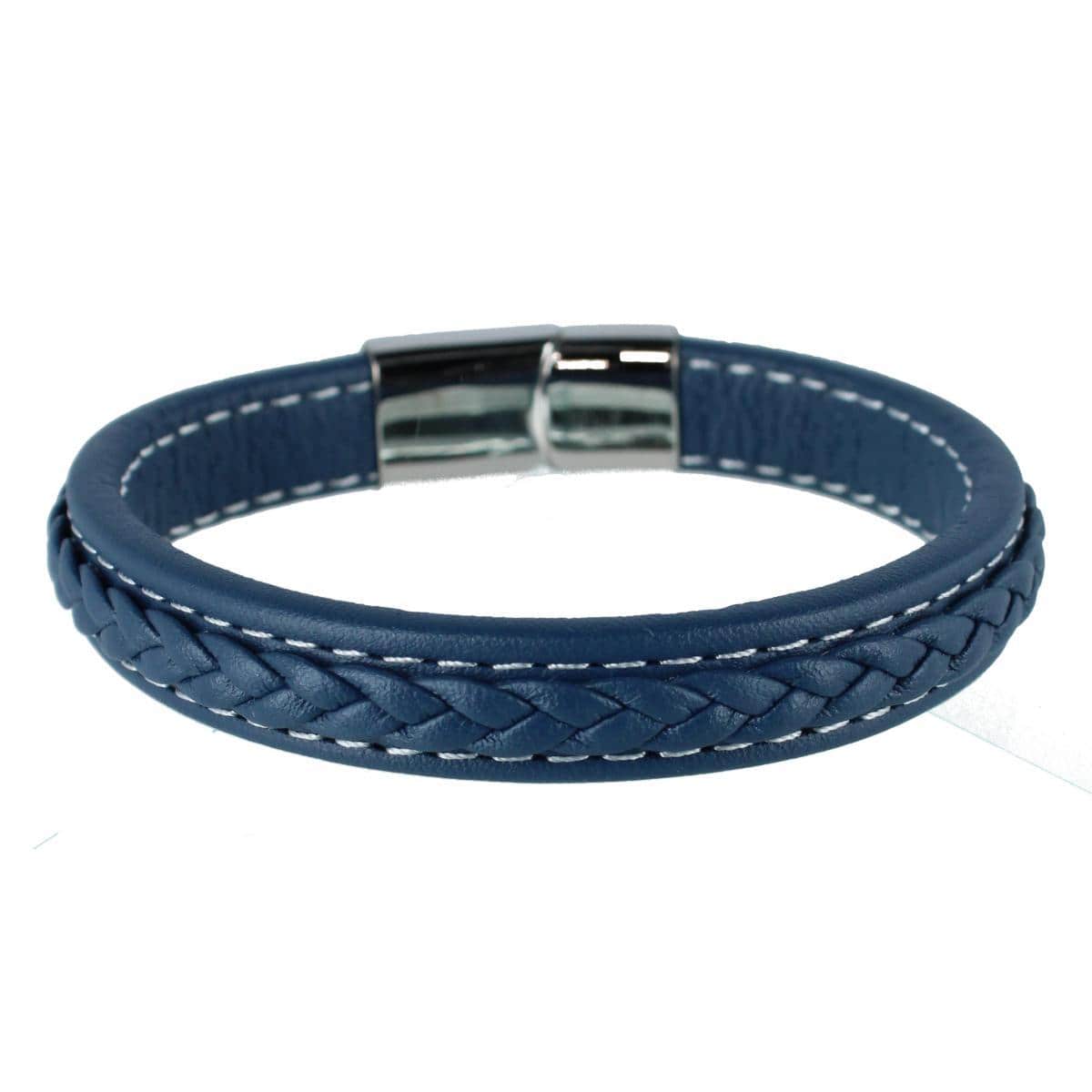 Amari's Azure Stitched Leather Secure Clasped Bracelet - Blue