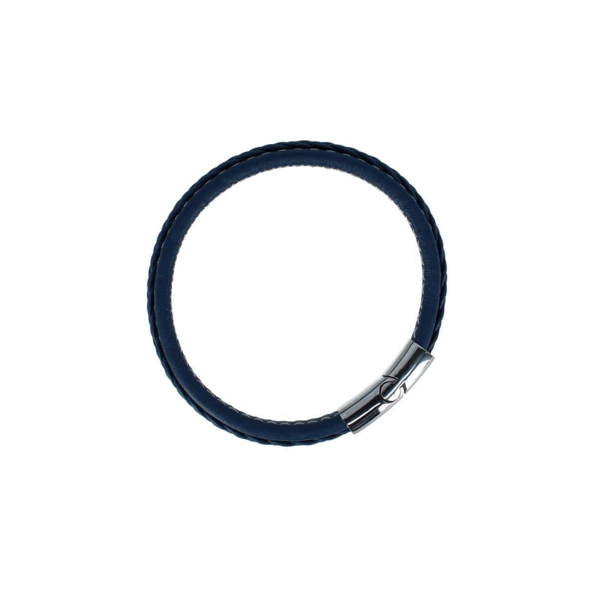 Amari's Azure Stitched Leather Secure Clasped Bracelet - Blue