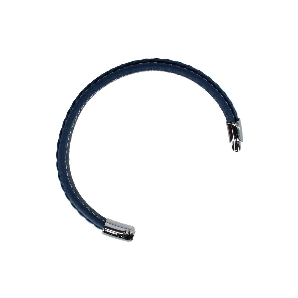 Amari's Azure Stitched Leather Secure Clasped Bracelet - Blue