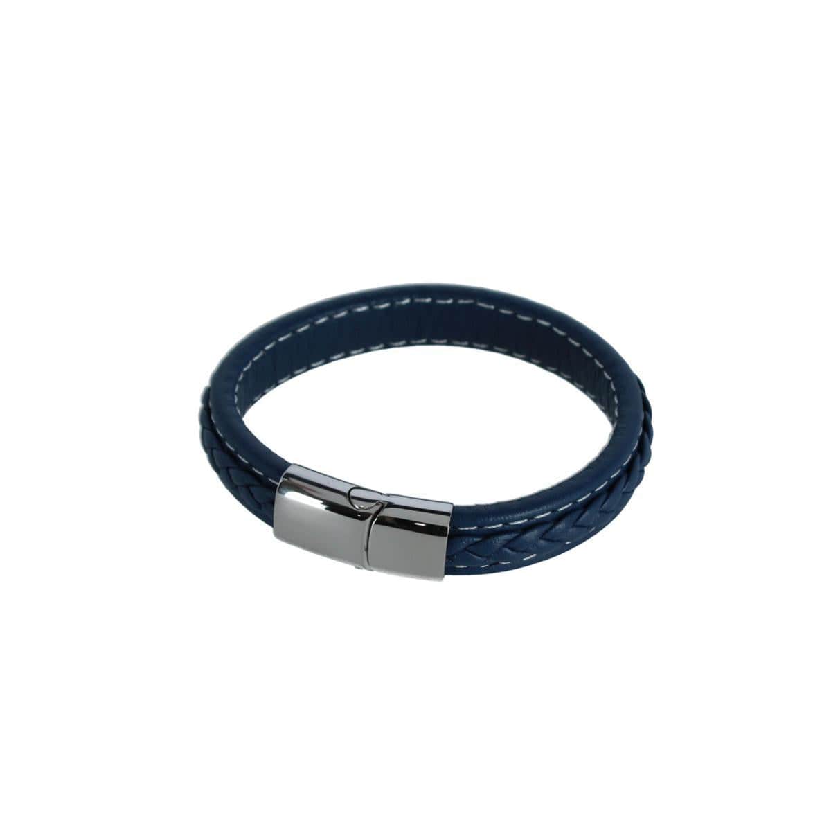 Amari's Azure Stitched Leather Secure Clasped Bracelet - Blue