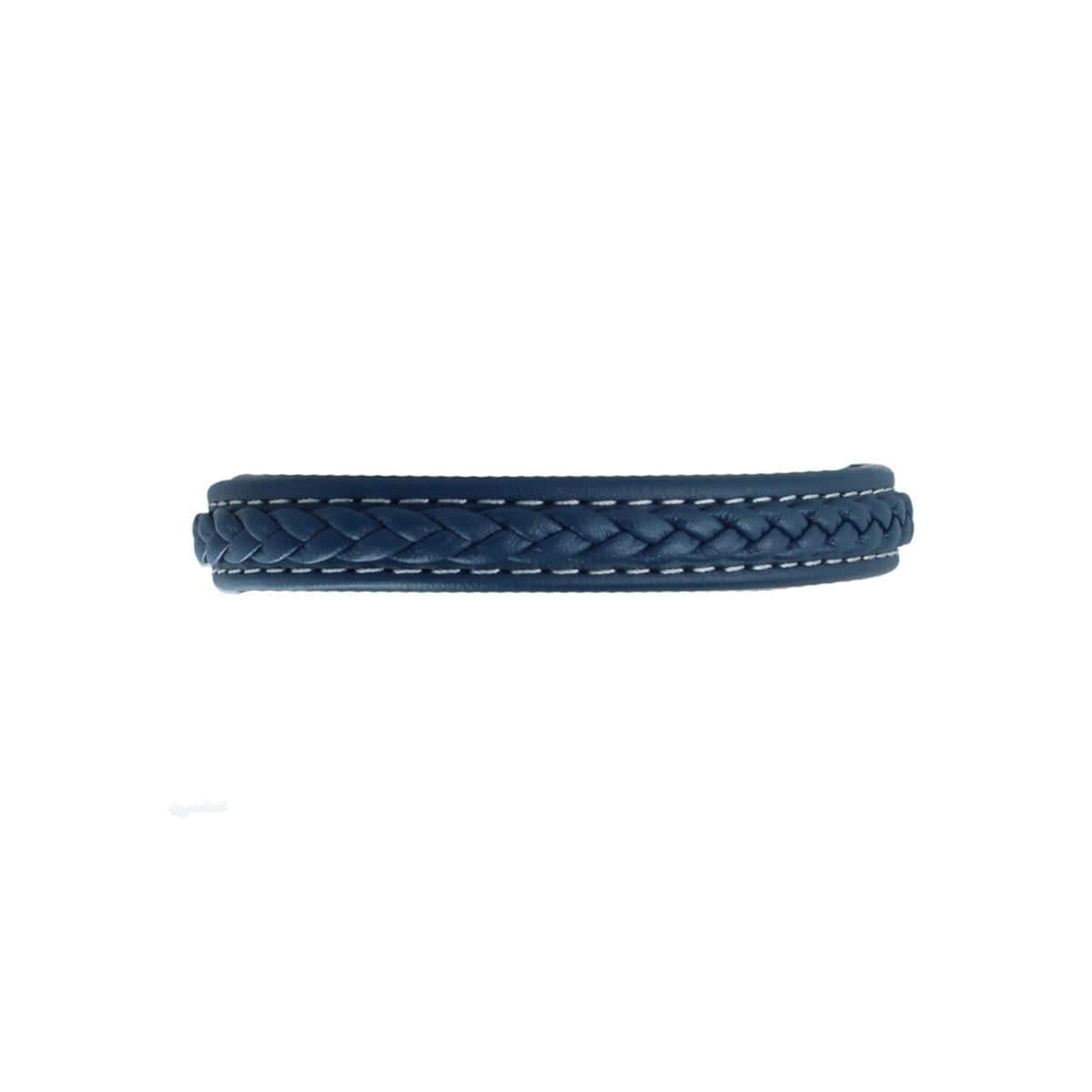 Loose Fit Amari's Azure Stitched Leather Secure Clasped Bracelet - Blue