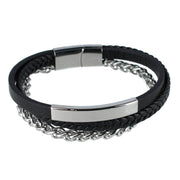 Zaid Metal and Leather Triple Strand Secure Clasp Bracelet