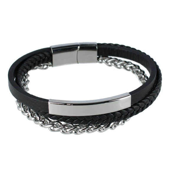 Zaid Metal and Leather Triple Strand Secure Clasp Bracelet