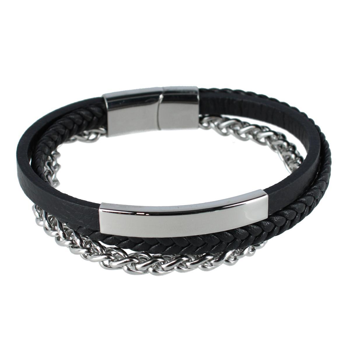 Loose Fit Zaid Metal & Leather Triple Strand Clasp Bracelet