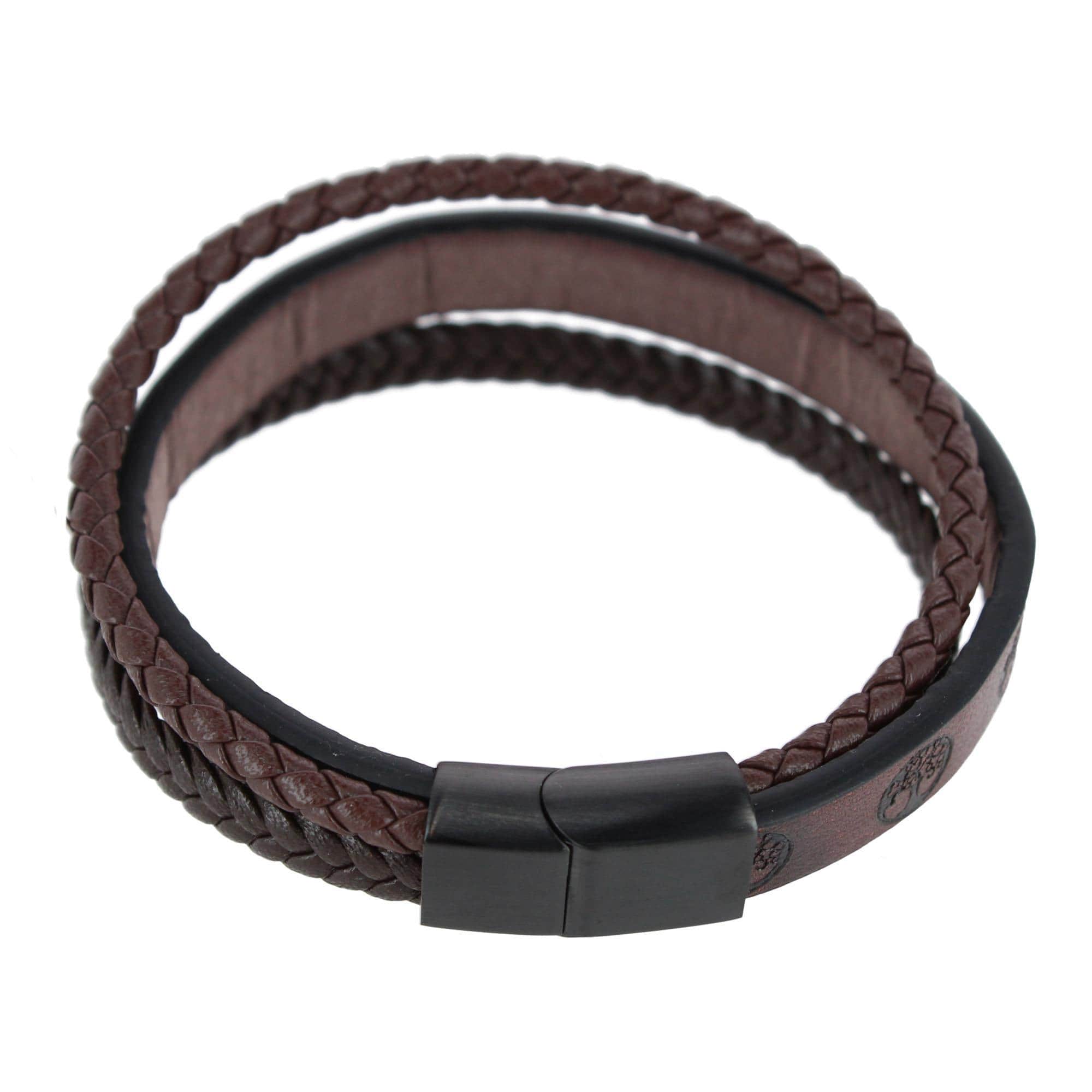 Heritage Oak Tree Leather Tri-Stranded Leather Bracelet - Brown