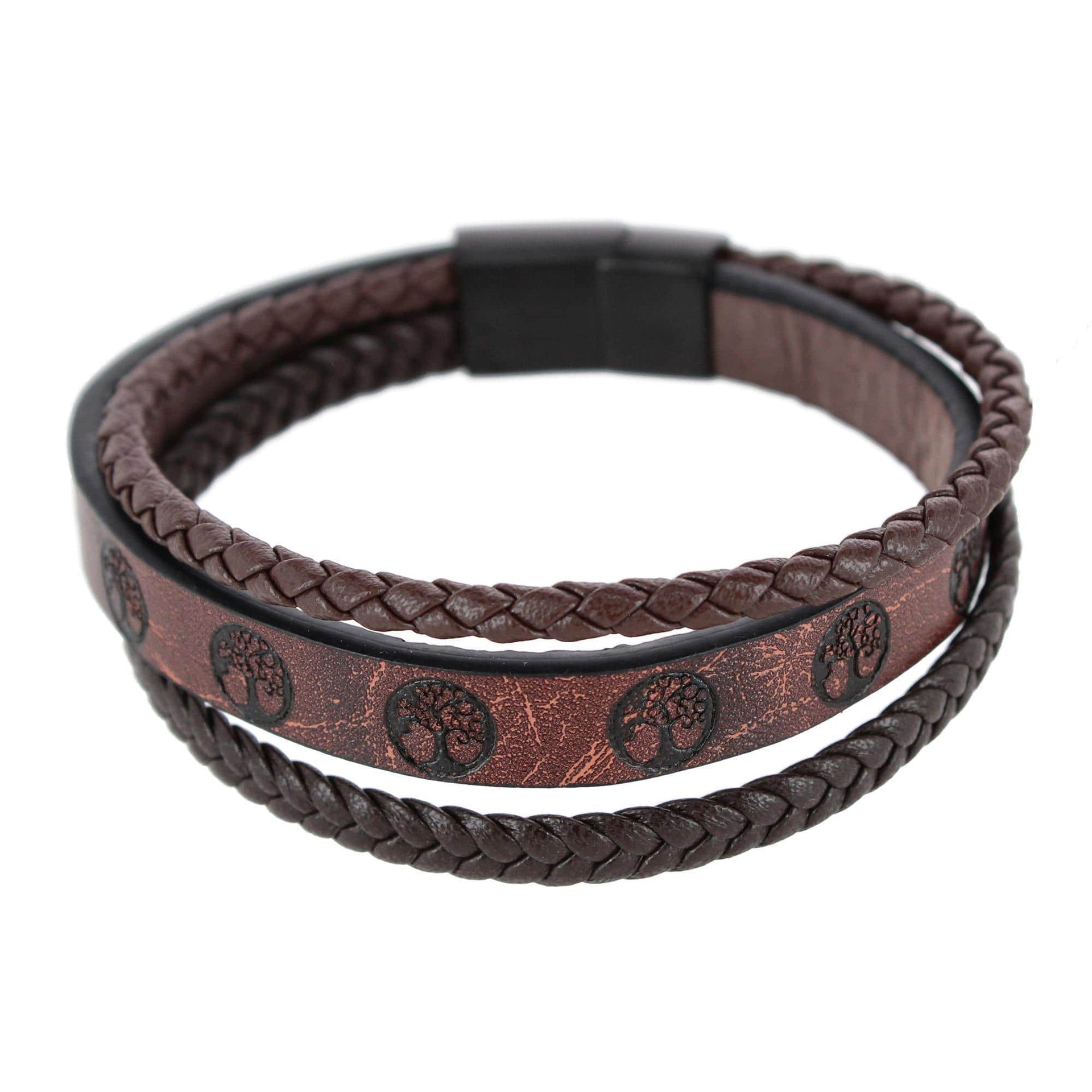 Heritage Oak Tree Leather Tri-Stranded Leather Bracelet