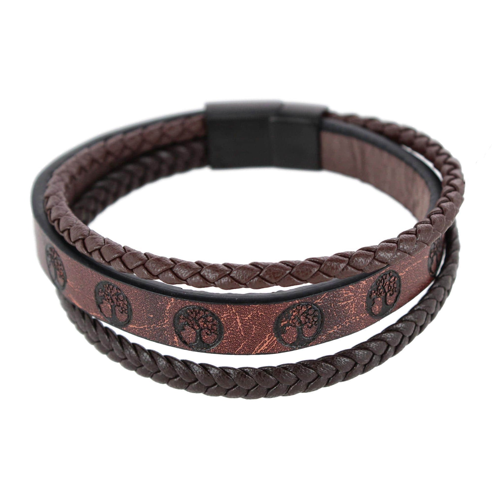 Heritage Oak Tree Leather Tri-Stranded Leather Bracelet