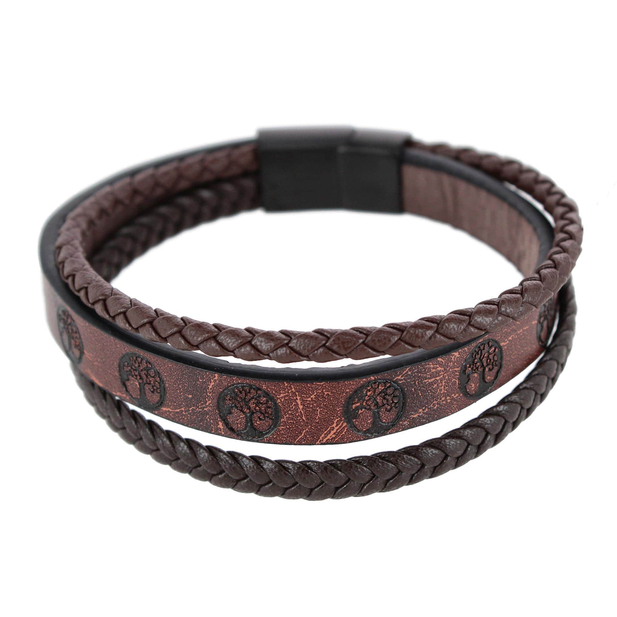 Heritage Oak Tree Leather Tri-Stranded Leather Bracelet