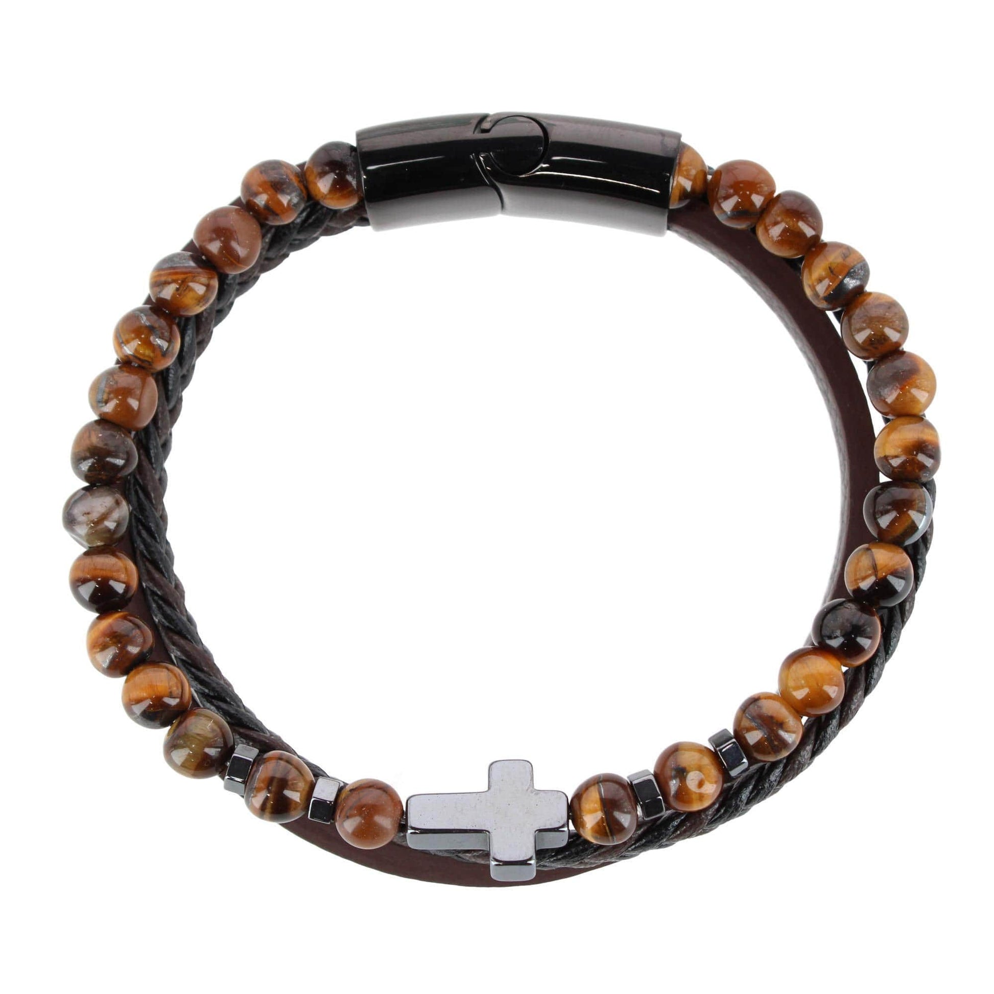 The Sovereign Cross Tri-Stranded Leather Bracelet - Brown