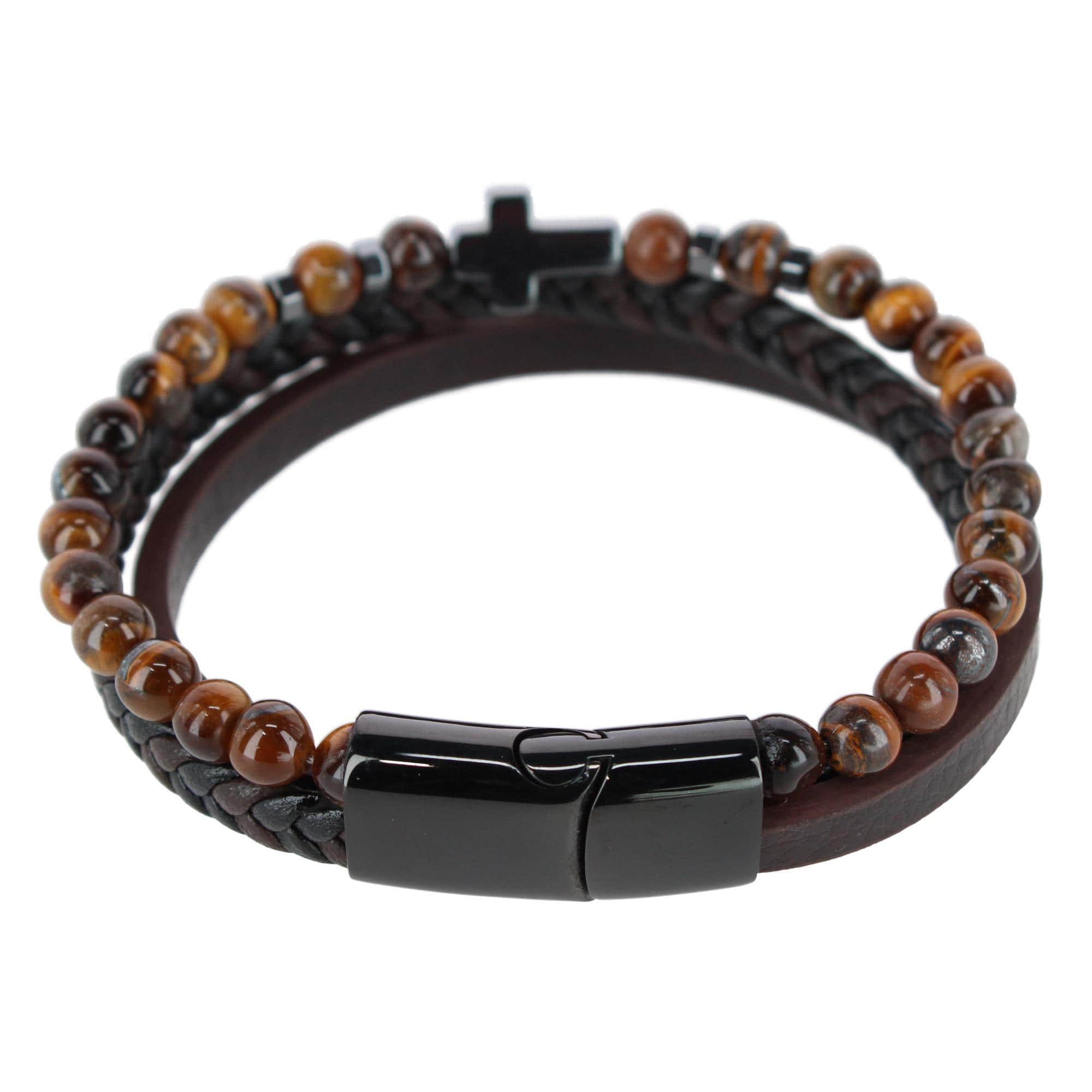 The Sovereign Cross Tri-Stranded Leather Bracelet - Brown
