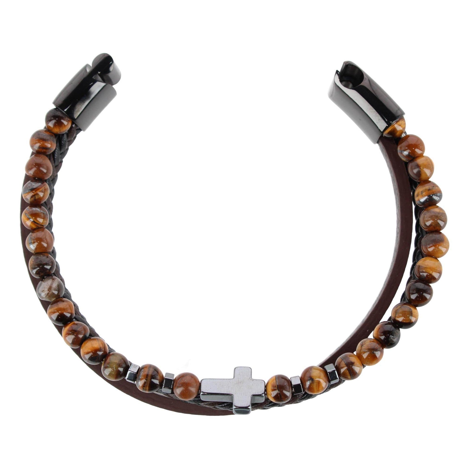 The Sovereign Cross Tri-Stranded Leather Bracelet - Brown