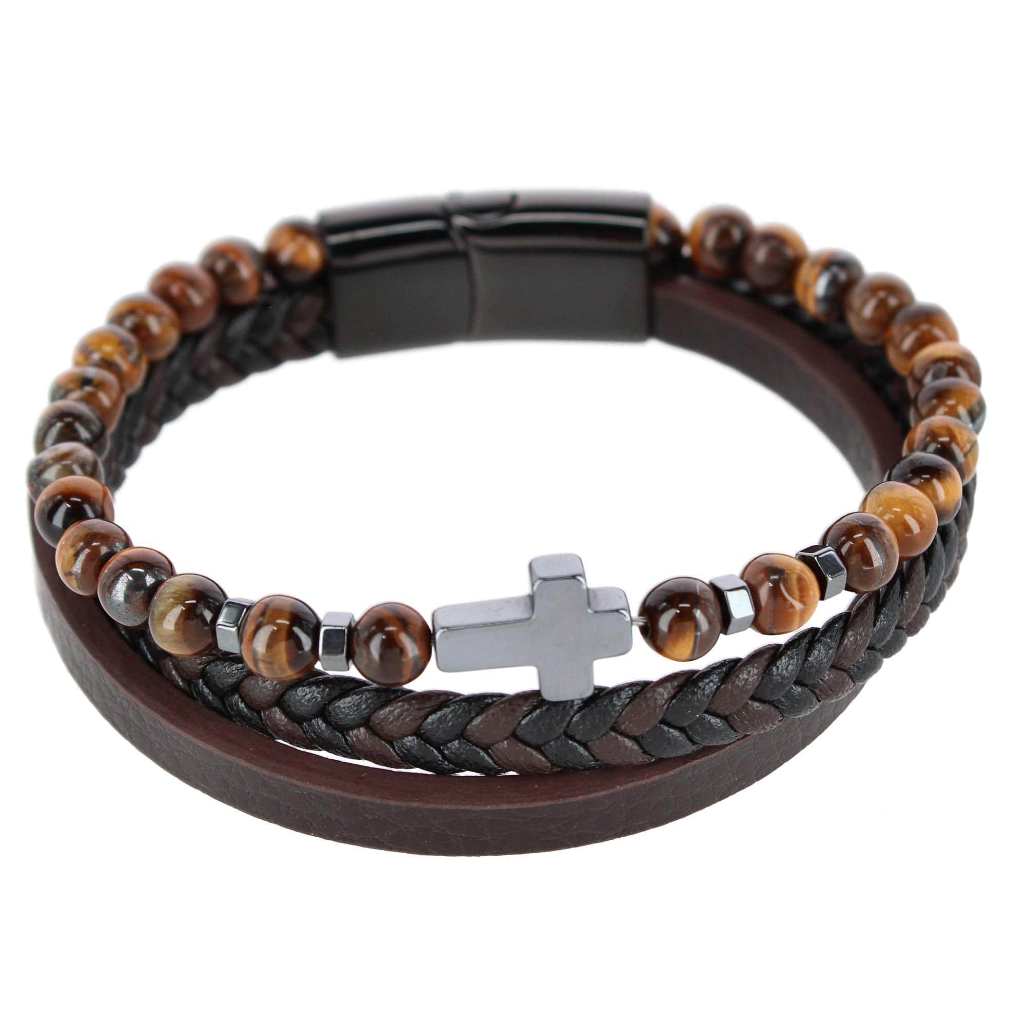 The Sovereign Cross Tri-Stranded Leather Bracelet