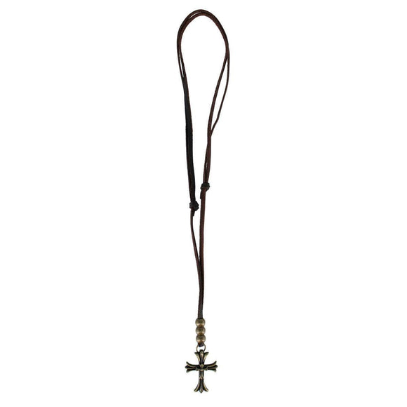 Manu Cross and Bead Leather Adjustable Necklace