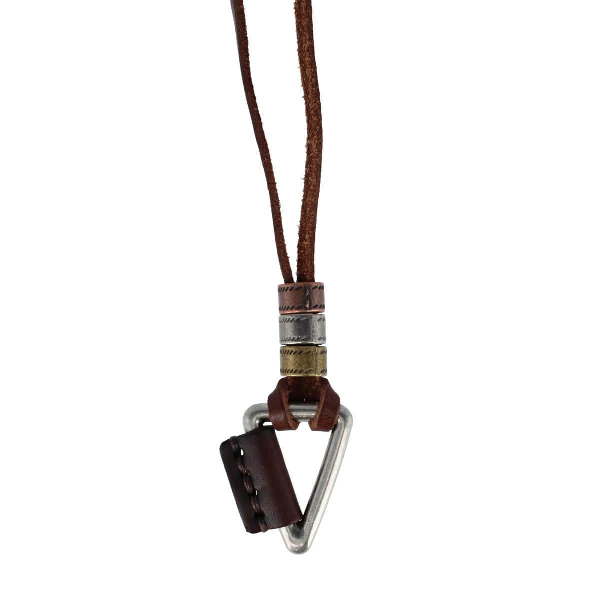 Gable Triangle and Beaded Leather Adustable Necklace - Brown