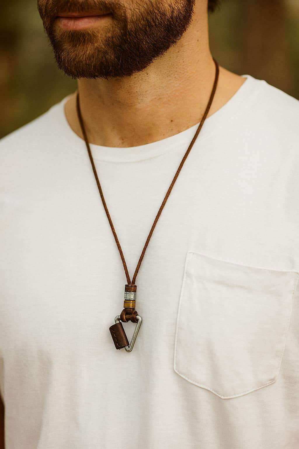 Gable Triangle and Beaded Leather Adustable Necklace - Brown