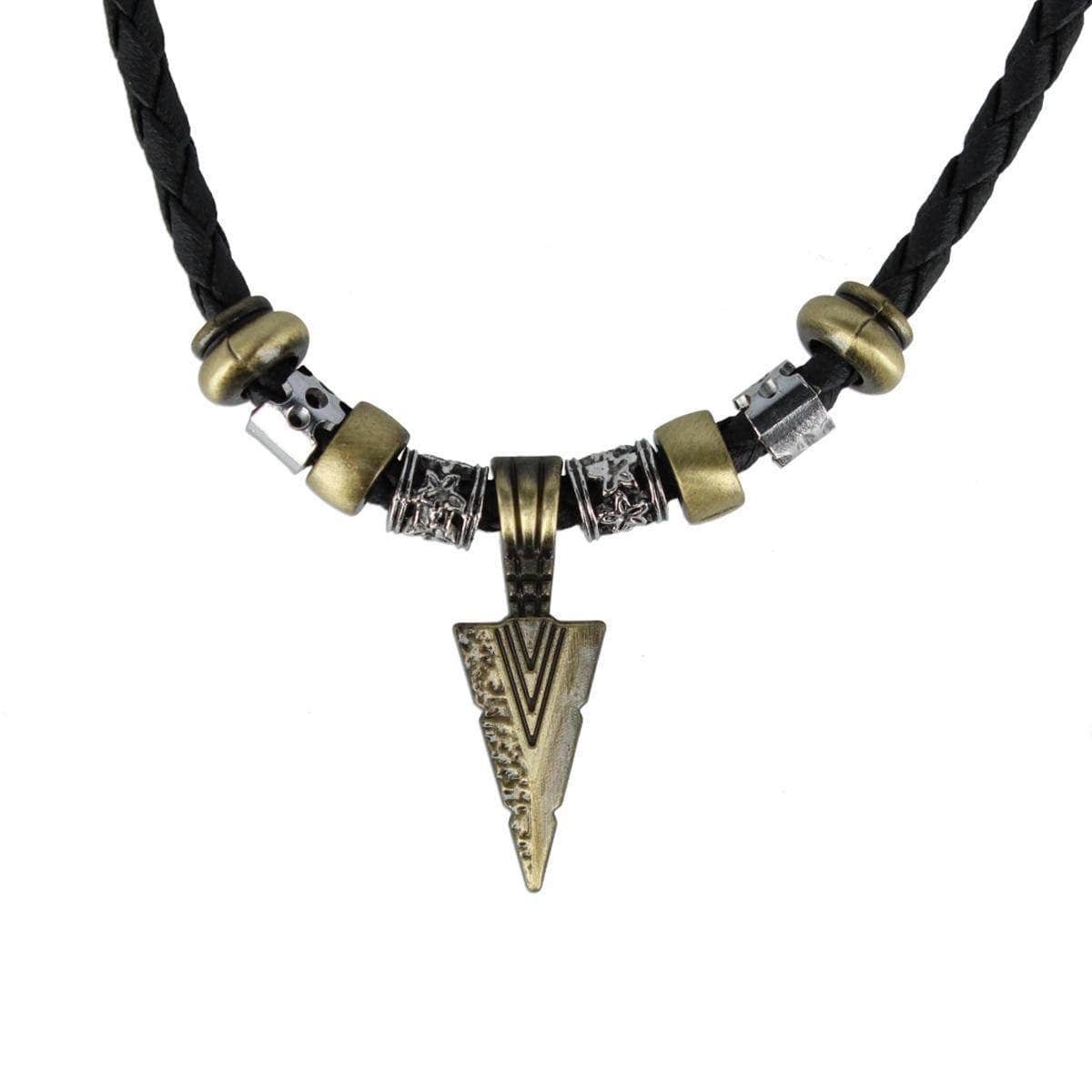 Cheyenne Tribal Triangle & Beaded Vegan Adjustable Necklace - Black