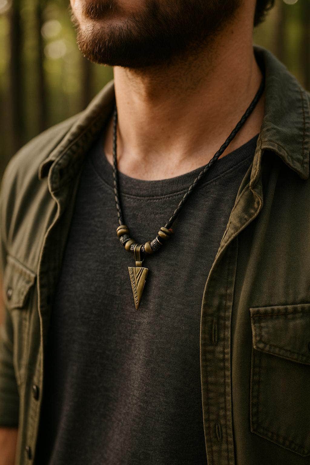 Cheyenne Tribal Triangle & Beaded Vegan Adjustable Necklace - Black