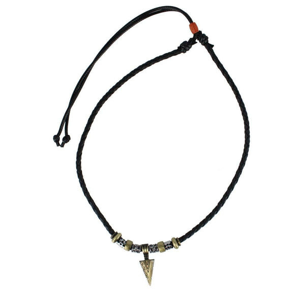Cheyenne Tribal Triangle and Beaded Vegan Leather Adjustable Necklace
