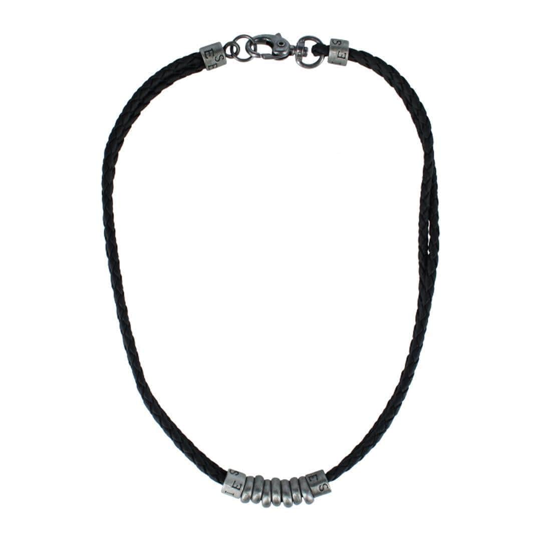 DaVinci Vegan Leather Metal Bead and Ring Necklace - Black