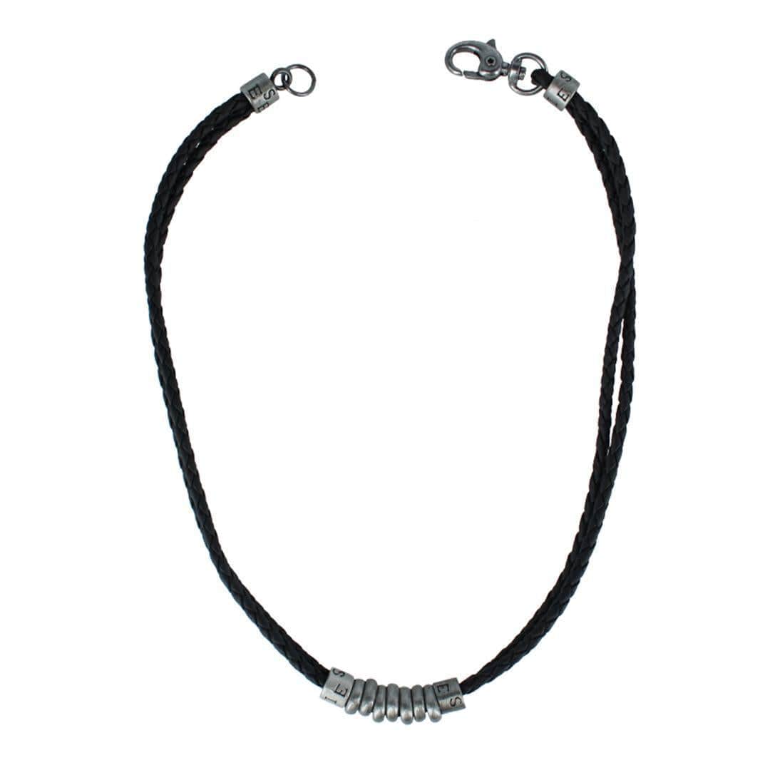 DaVinci Vegan Leather Metal Bead and Ring Necklace - Black