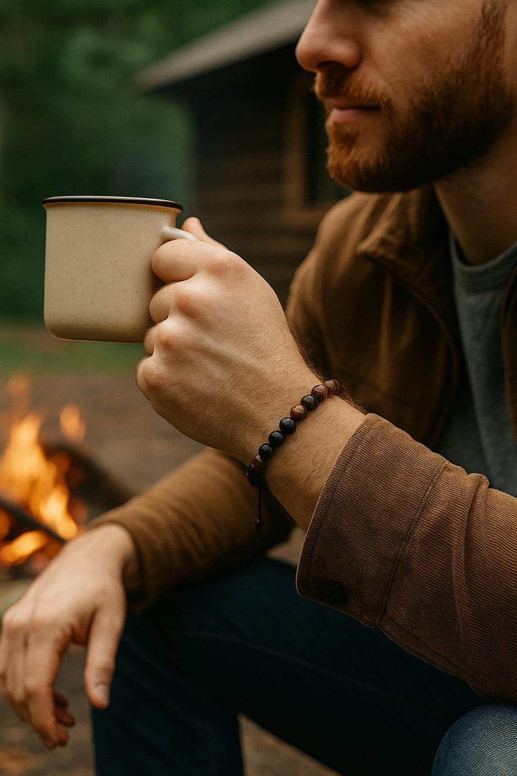 Ryder Wood Look Bead Adjustable Bracelet - Brown