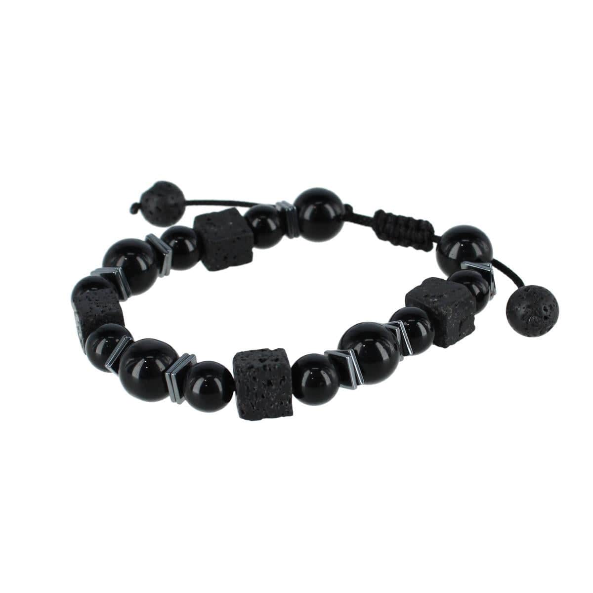 Flint Beaded Stone and Metallic Adjustable Bracelet - Black