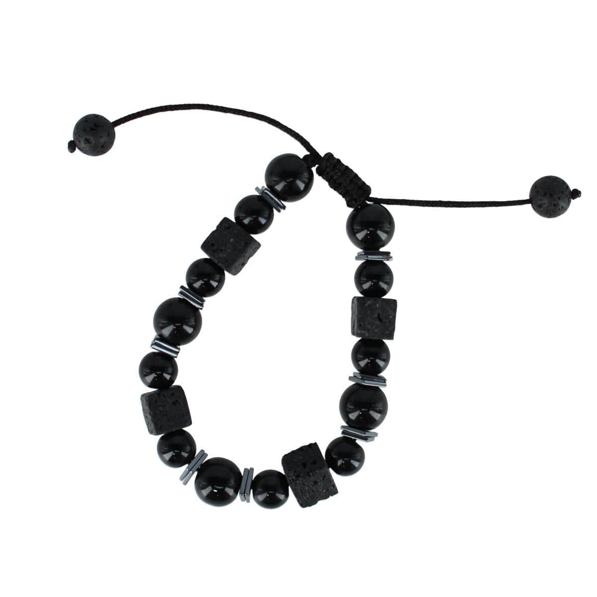Flint Beaded Stone and Metallic Adjustable Bracelet - Black