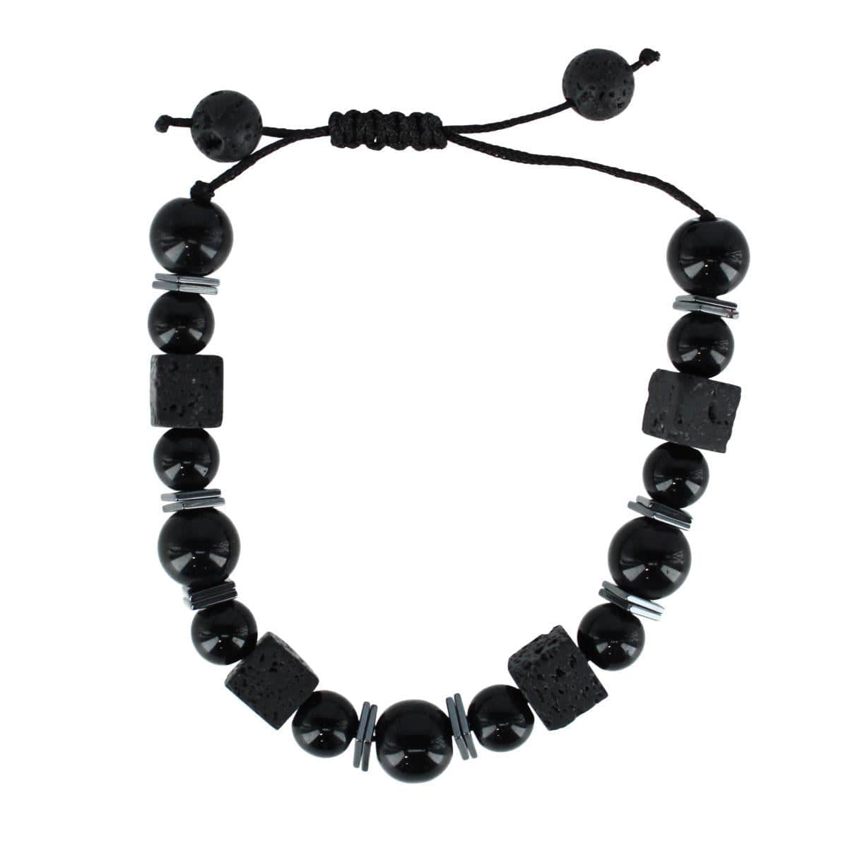 Flint Beaded Stone and Metallic Adjustable Bracelet - Black