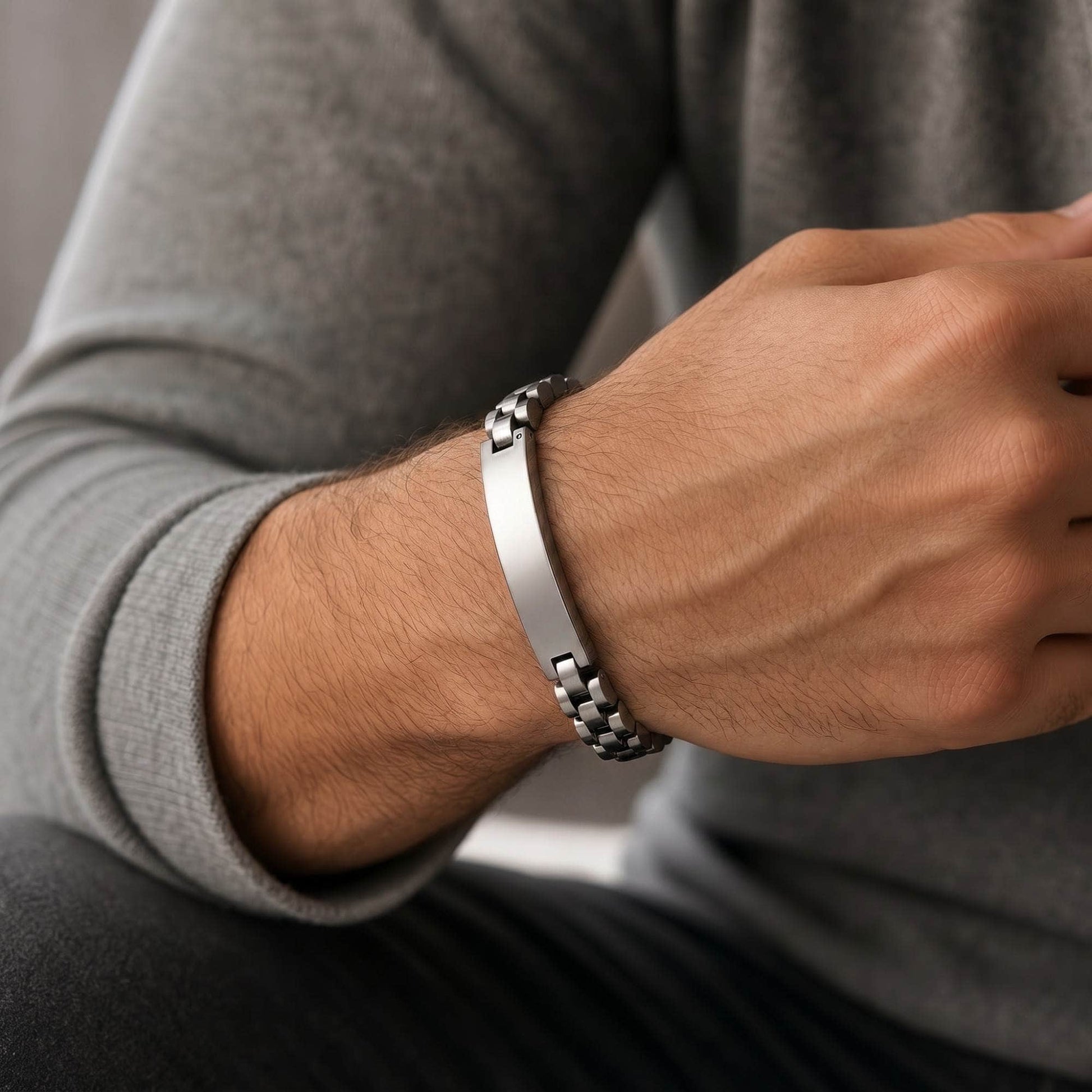 Signet ID Metal Link Bracelet - Silver