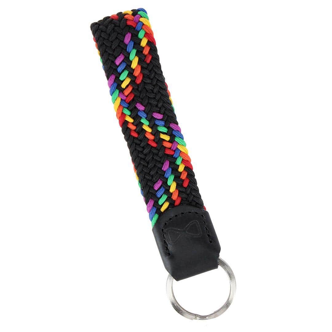 Augusta 25mm Leather & Braided Webbing Keychain - Black with Multi Colored Diamond Patterns