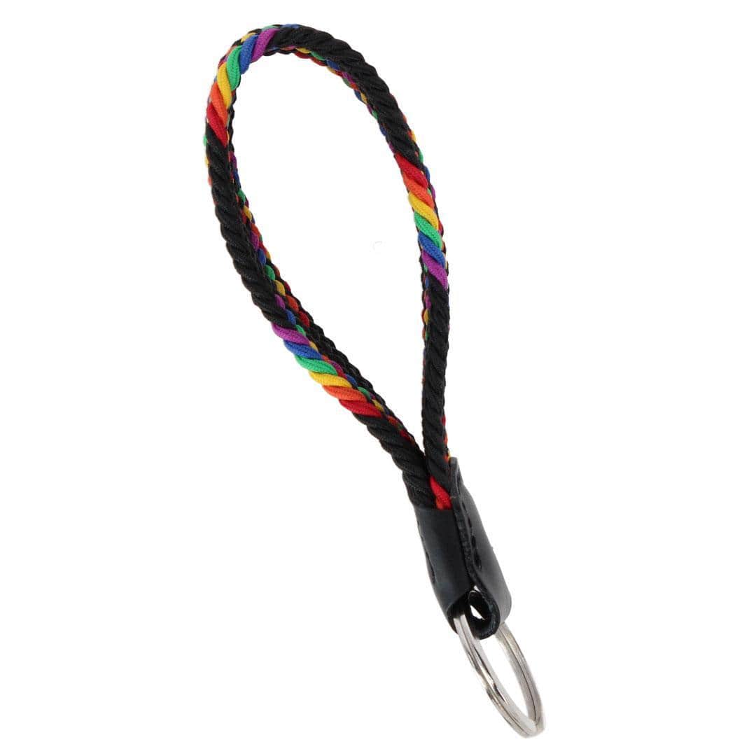 Augusta 25mm Leather & Braided Webbing Keychain - Black with Multi Colored Diamond Patterns