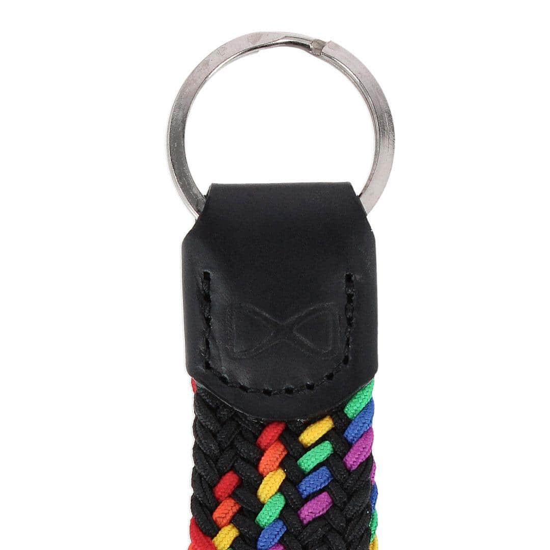 Augusta 25mm Leather & Braided Webbing Keychain - Black with Multi Colored Diamond Patterns