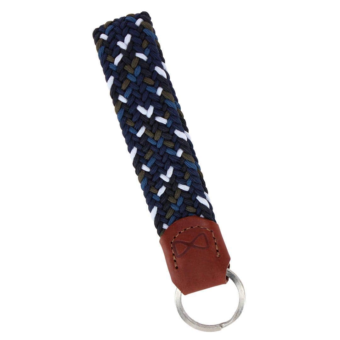 Augusta 25mm Leather & Braided Webbing Keychain - Navy Blue, Black, and White