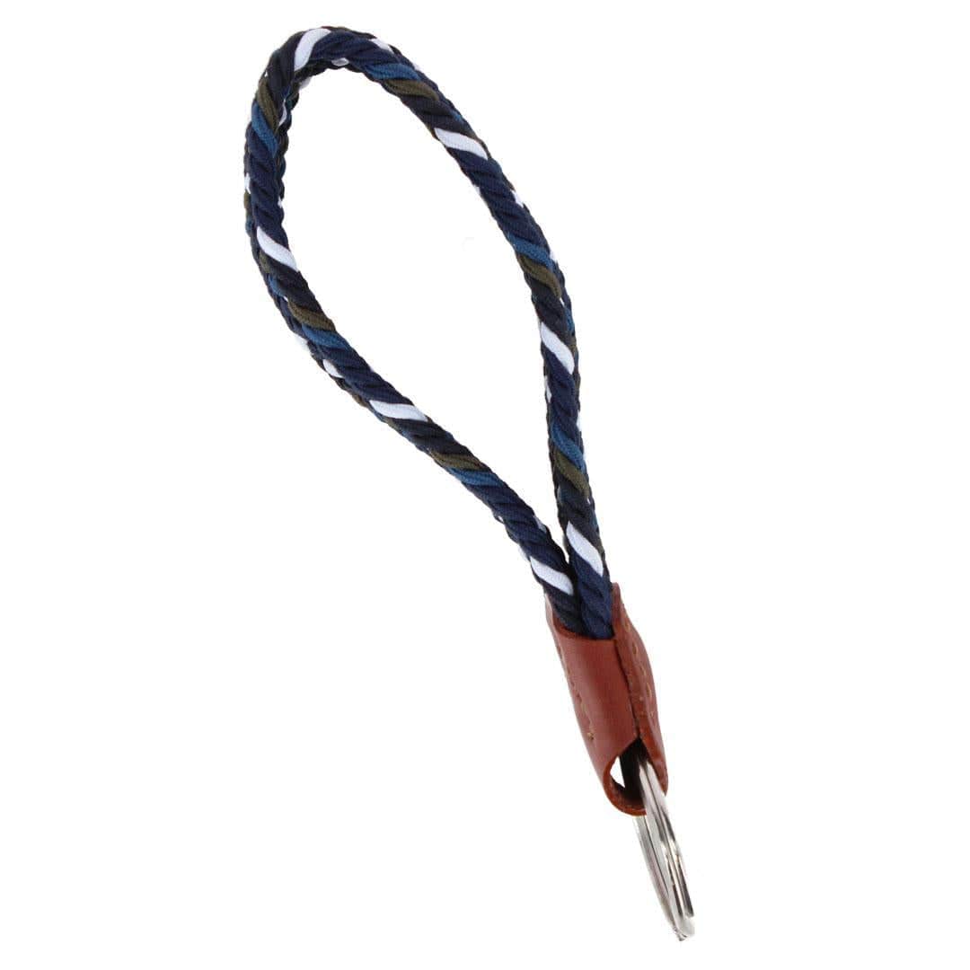 Augusta 25mm Leather & Braided Webbing Keychain - Navy Blue, Black, and White