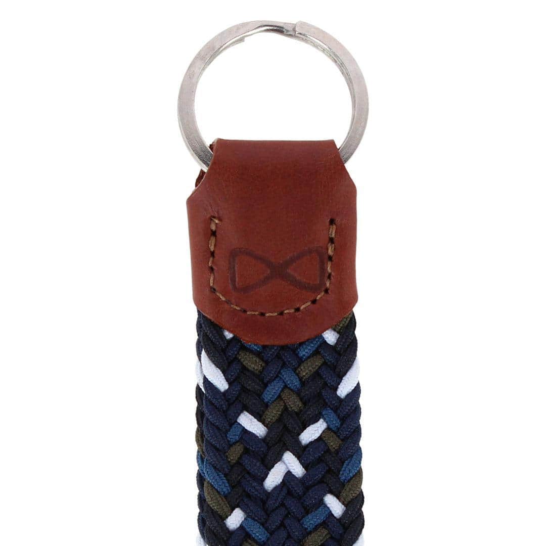 Augusta 25mm Leather & Braided Webbing Keychain - Navy Blue, Black, and White