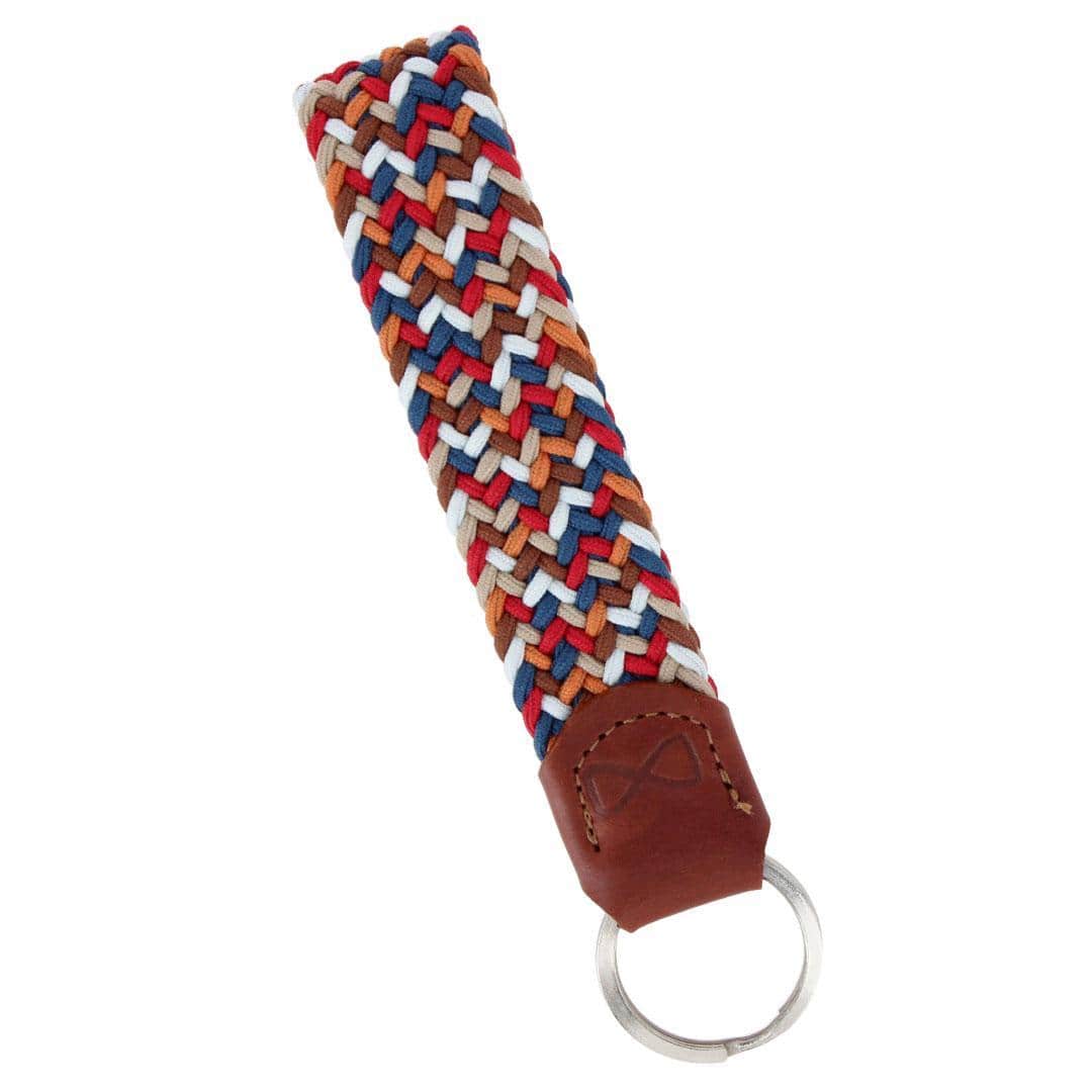 Augusta 25mm Leather & Braided Webbing Keychain - Multi Colored Herringbone Pattern