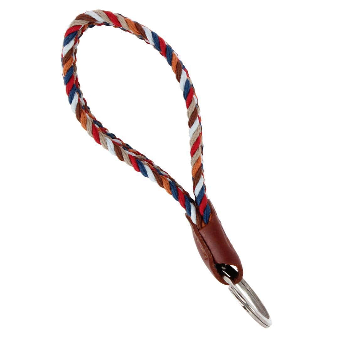 Augusta 25mm Leather & Braided Webbing Keychain - Multi Colored Herringbone Pattern